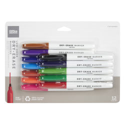 Office Depot® Brand Low-Odor Pen-Style Dry-Erase Markers, Fine Point, 100% Recycled, Assorted Colors, Pack Of 12