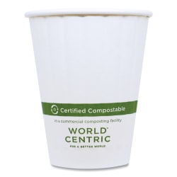 World Centric® Double-Wall Paper Hot Cups, 12 Oz, White, Pack Of 1,000 Cups