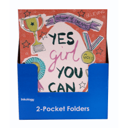Inkology 2-Pocket Portfolios, Vicky Yorke Girl Squad Glitter Covered, 9-1/2" x 11-3/4", Assorted Designs, Pack Of 24 Folders