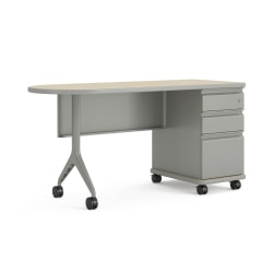 HON SmartLink Single Pedestal Mobile Workstation Teacher Desk With Modesty Panel, 30"H x 60"W x 24"D, Phantom Ecru/Platinum Metallic