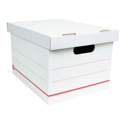 Office Depot® Brand Standard-Duty Corrugated Storage Boxes, Letter/Legal Size, 15" x 12" x 10", 60% Recycled, White/Red, Pack Of 10