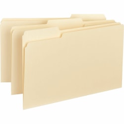 Business Source 1/3 Tab Cut Legal Top Tab File Folders - 8 1/2" x 14" - Assorted Tab Position - Manila - 100 / Box