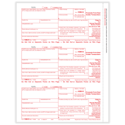 ComplyRight® 1099-S Tax Forms, 3-Up, Federal Copy A, Laser, 8-1/2" x 11", Pack Of 75 Forms