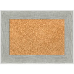 Amanti Art Rectangular Non-Magnetic Cork Bulletin Board, Natural, 23" x 17", Glam Linen Gray Plastic Frame