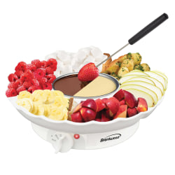 Brentwood® 25W Electric Fondue Pot Set With 3-Section Tray And 4 Dipping Forks, White