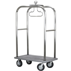 Hospitality 1 Source Boardwalk Bellman's Cart, 76"H x 48"W x 27"D, Black Carpet/Brushed Silver