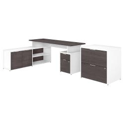Bush Business Furniture Jamestown L-Shaped Desk With Drawers And Lateral File Cabinet, 72"W, Storm Gray/White, Standard Delivery
