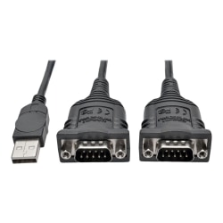 Tripp Lite 2-Port USB To DB9 Serial FTDI Adapter Cable With COM Retention, 6'