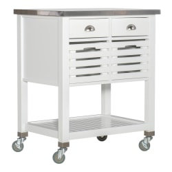 Linon Sherwood Kitchen Cart, 36-1/4"H x 30"W x 22"D, White/Stainless Steel