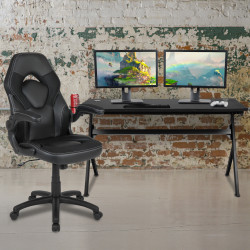 Flash Furniture Gaming Desk And Racing Chair Set With Cup Holder, Headphone Hook & Removable Mouse Pad Top, Black