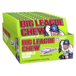 Big League Chew Swingin’ Sour Apple Bubble Gum, 2.12 Oz, Pack Of 12 Bubble Gum Bags