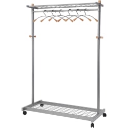 Alba Mobile 2-Sided Garment Rack, Metallic Gray/Wood