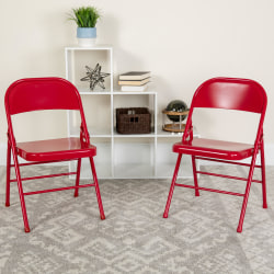 Flash Furniture HERCULES Series Triple-Braced & Double-Hinged Metal Folding Chairs, Red, Pack Of 2 Chairs