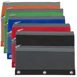 Trailmaker 3-Ring Binder Pencil Cases With Mesh Pockets, 7" x 9-13/16", Assorted Colors, Pack Of 100 Cases