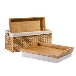 Rossie Home® Lap Tray With Pillow Basket Set, 4-1/8"H x 17-1/2"W x 4-1/8"D, Natural Bamboo, Set Of 2 Lap Trays