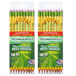 Ticonderoga Presharpened Pencils, #2 Soft, Yellow, 18 Pencils Per Pack, Set Of 2 Packs