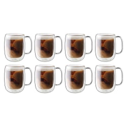 Zwilling Sorrento Plus Double Wall Glass Coffee Mug Set, 12 Oz, Clear, Set Of 8 Mugs