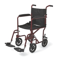 Medline Aluminum Transport Chair, 8" Wheels, Red