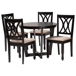 Baxton Studio Aggie Fabric And Finished Wood 5-Piece Dining Set, 29-15/16"H x 35-7/16"W x 35-7/16"D, Sand/Dark Brown