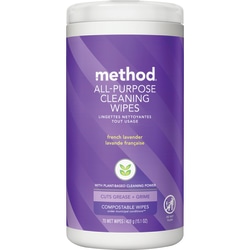 Method Plant-Based Cleaning Wipes, French Lavender Scent, 4" x 4", 70 Wipes Per Tub