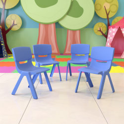 Flash Furniture Plastic Stackable School Chairs With 12'' Seat Height, Blue, Set Of 4 Chairs
