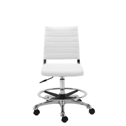 Eurostyle Axel Faux Leather Adjustable-Height Drafting Stool With Back, White/Chrome
