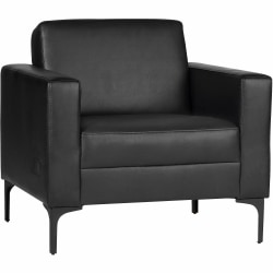 Lorell Clarke Series Club Chair with Antimicrobial Upholstery and Power - Black - Vinyl - 1 Each