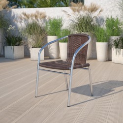 Flash Furniture Lila Rattan Commercial Indoor/Outdoor Restaurant Stack Chair, Dark Brown/Gray