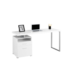 Monarch Specialties Contemporary 60"W Computer Desk With 2-Drawers And Open Shelf, Silver/White