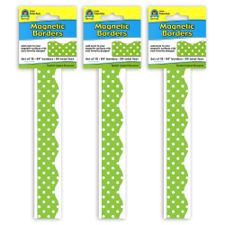 Teacher Created Resources Magnetic Borders, Lime Polka Dots, 24" x 1-1/2", 12 Borders Per Pack, Set Of 3 Packs