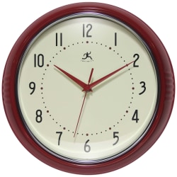 Infinity Instruments Round Retro Wall Clock, 12", Red