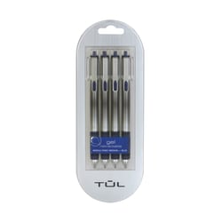 TUL® GL Series Retractable Gel Pens, Fine Point, 0.5 mm, Silver Barrel, Blue Ink, Pack Of 4 Pens