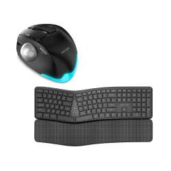 Delton E250 Wireless Ergonomic Keyboard and Trackball Mouse Combo, 2.4GHz/USB Dongle, Black, Total Qty 1