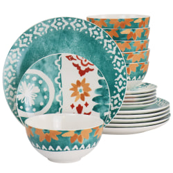 Spice By Tia Mowry Savory Saffron 18-Piece Fine Ceramic Dinnerware Set, Teal