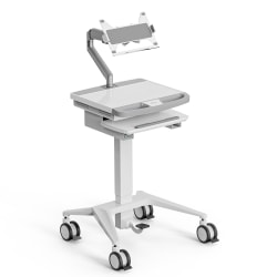 Mount-It! MedHub Mobile Medical Cart Workstation With Spring Arm Laptop Mount, White/Gray