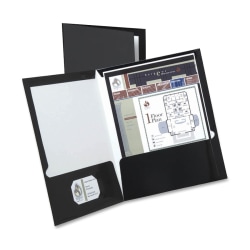 Oxford™ Laminated Twin-Pocket Folders, 8 1/2" x 11", Black, Box Of 25