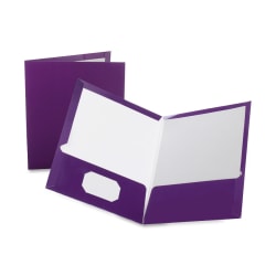 Oxford™ Laminated Twin-Pocket Folders, 8 1/2" x 11", Purple, Box Of 25