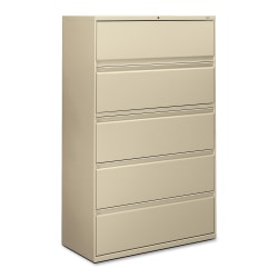 HON® 42"W x 19-1/4"D Lateral 5-Drawer File Cabinet With Lock, Putty