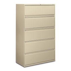 HON® 20"D Lateral 5-Drawer File Cabinet With Lock, Putty