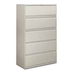 HON® 42"W Lateral 5-Drawer Standard File Cabinet With Lock, Metal, Light Gray