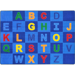 Joy Carpets® Kids' Essentials Rectangle Area Rug, Patchwork Letters™, 5-1/3' x 7-33/50', Multicolor