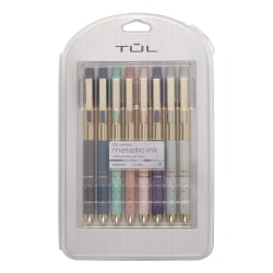 TUL® GL Series Retractable Gel Pens, Medium Point, 0.8 mm, Assorted Barrel Colors With Gold Block, Assorted Metallic Inks, Pack Of 8 Pens