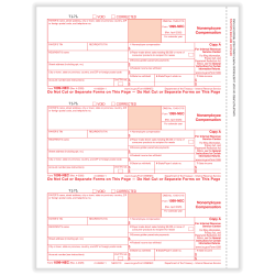 ComplyRight® 1099-NEC Tax Forms, Federal Copy A, 3-Up, 8-1/2" x 11", Pack Of 1,500 Forms
