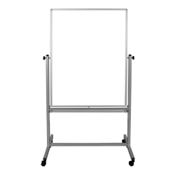 Luxor Double-Sided Mobile Magnetic Dry-Erase Whiteboard, 36" x 48", Aluminum Frame With Silver Finish
