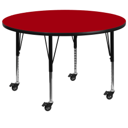 Flash Furniture Mobile Height Adjustable Thermal Laminate Round Activity Table, 25-3/8"H x 60''W, Red