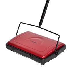 Alpine Industries Manual Triple-Brush Floor And Carpet Sweeper, 42-1/2"H x 11-1/16"W x 7-15/16"D, Red