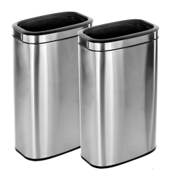 Alpine Industries Stainless Steel Rectangular Liner Open Top Trash Cans, 10.5 Gallons, Silver, Pack Of 2 Cans