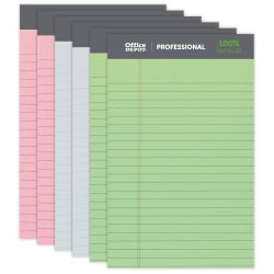 Office Depot® Brand Professional Writing Pads, 5" x 8", Narrow Ruled, Assorted Colors, 50 Sheets, 100% Recycled, Pack Of 6