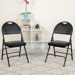 Flash Furniture HERCULES Series Extra-Large Ultra-Premium Triple-Braced Metal/Vinyl Folding Chairs With Easy-Carry Handles, Black, Pack Of 2 Chairs