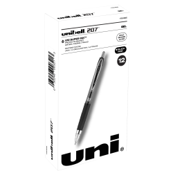 uni-ball® 207™ Retractable Fraud Prevention Gel Pens, Bold Point, 1.0 mm, Translucent Gray Barrel, Black Ink, Pack Of 12